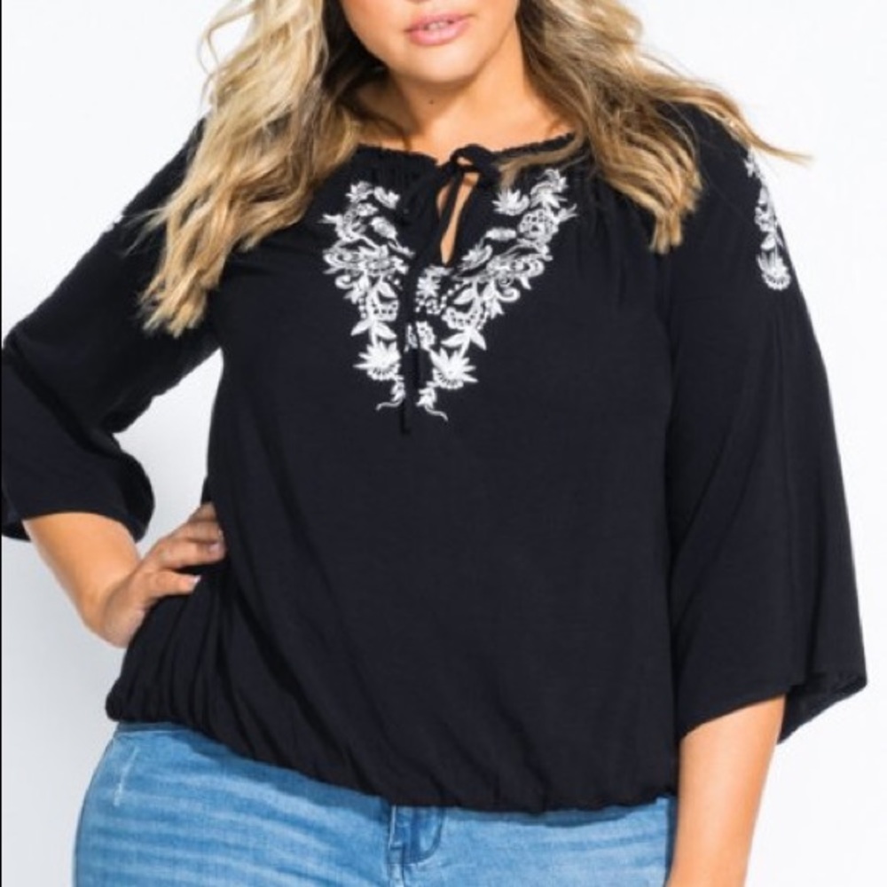 NWT City Chic Black Fleur Detail Top - Size 18/M